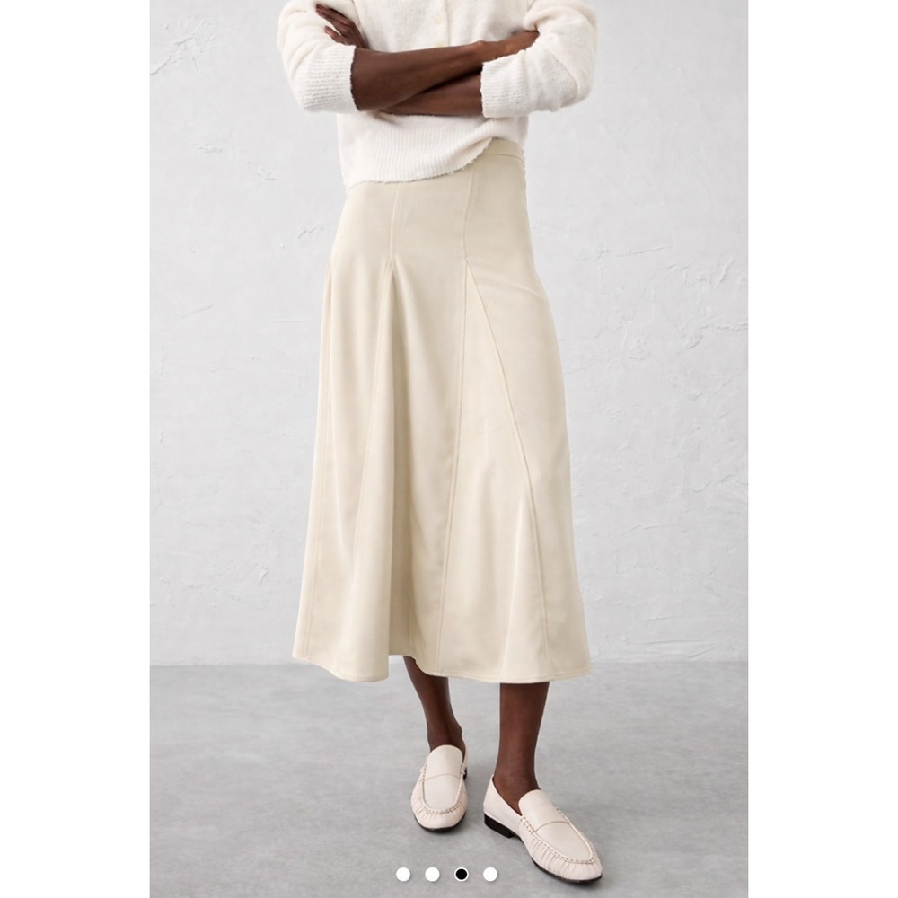 Banana Republic Factory Godet Sheen Midi Skirt Beige Tan Size 6 - Picture 2 of 10